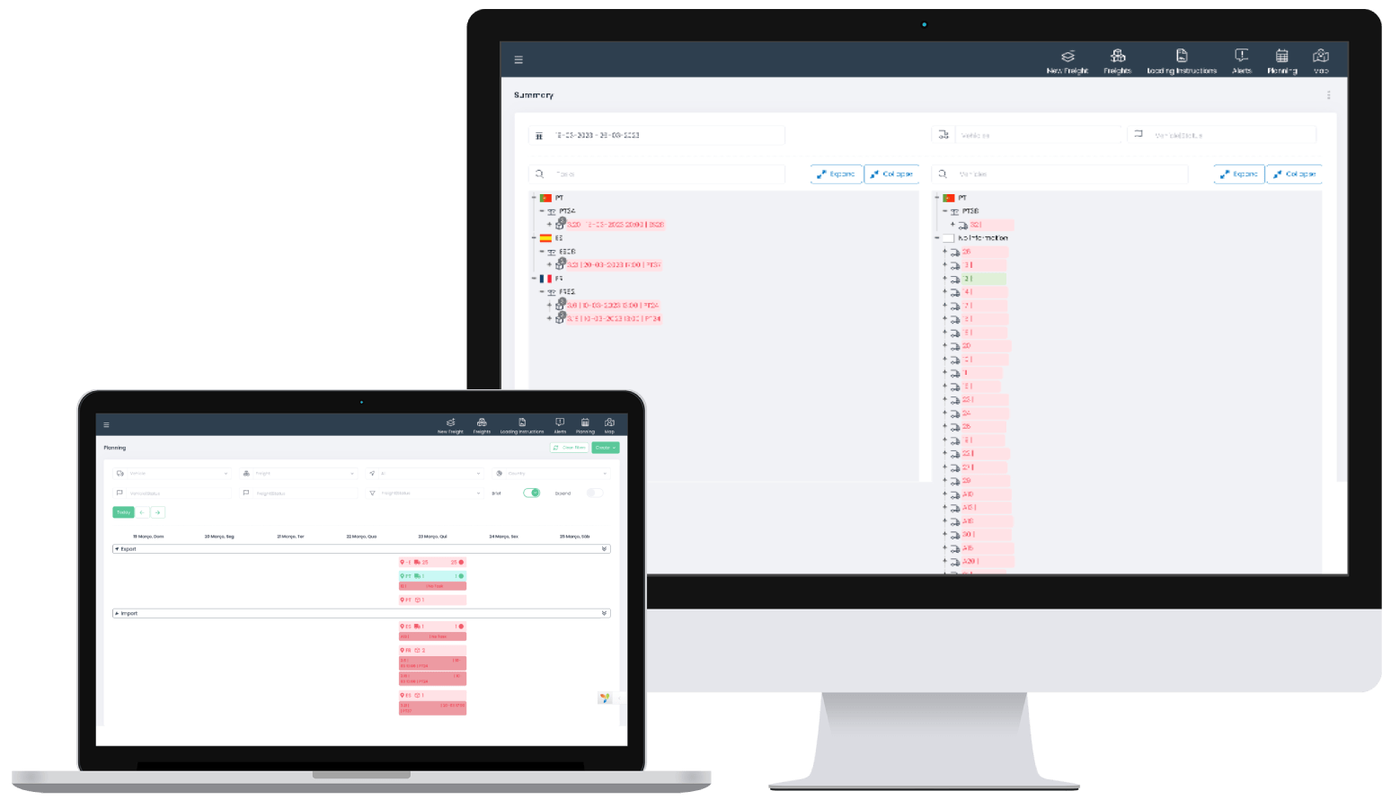 Ecrãs do backoffice da gestão da App Mobleet